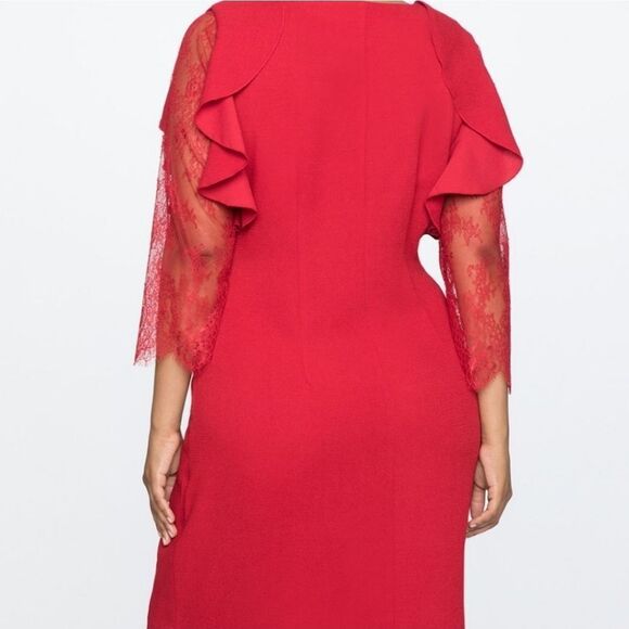 ELOQUII Red Lace Sleeve Ruffle Accent Shift Dress - Size 18 - Picture 3 of 11